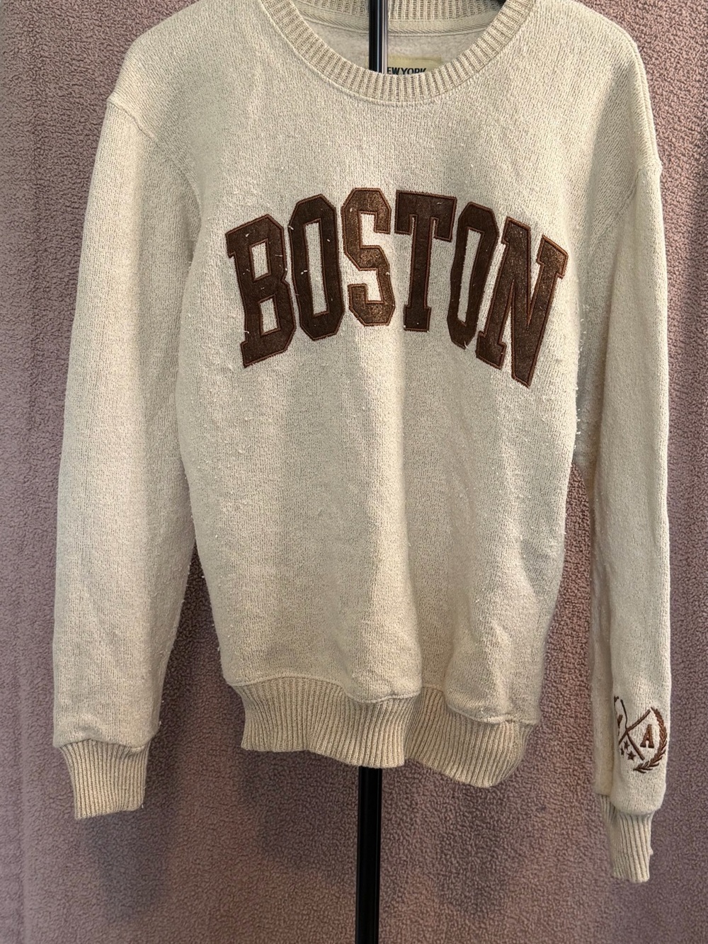 New York Popular Boston Varsity Crewneck Sweatshirt Size M Cream Brown